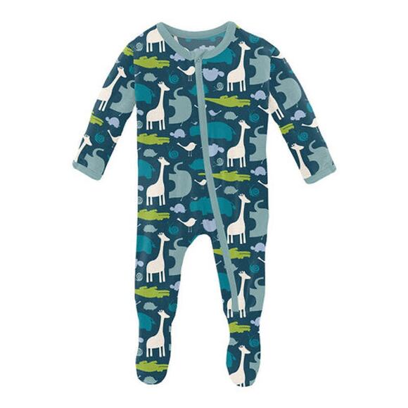 Kickee Pants Bamboo Footie Pajamas Peacock Multi Animal Body Suit size 3-6m - Picture 8 of 8